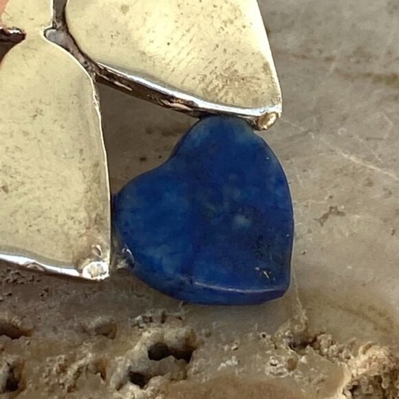 Vintage Sterling Silver 925 1.5" Stacked Hearts Blue Lapis Brooch - Picture 5 of 16